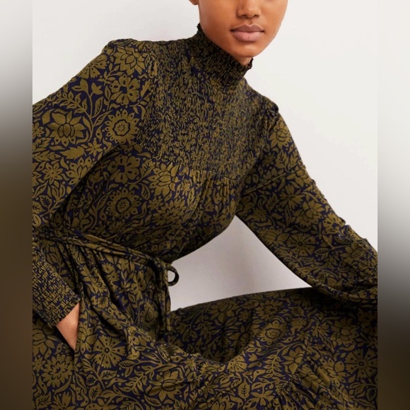 Boden Olive Paisley High-Neck Midi Dress size 8 - Picture 3 of 9